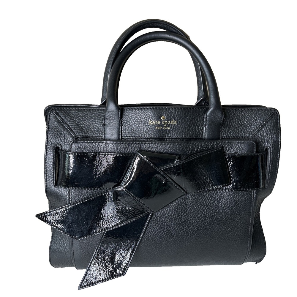 Kate Spade Black Leather Double Handle Patent Leather Bow Shoulder Crossbody Bag